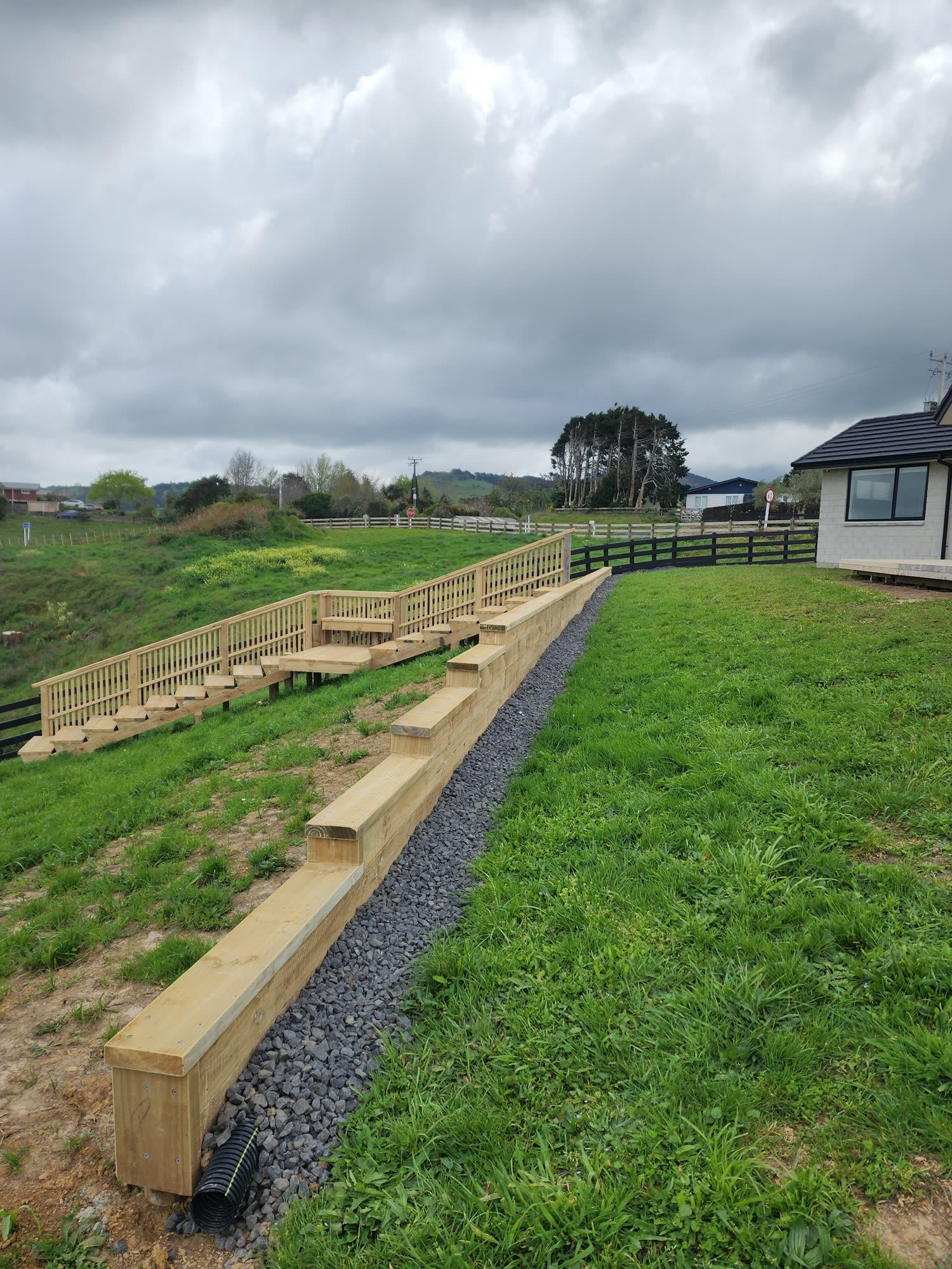 Bombay Hills rural landscape, retaining, pool and outdoor living: retaining photo 23