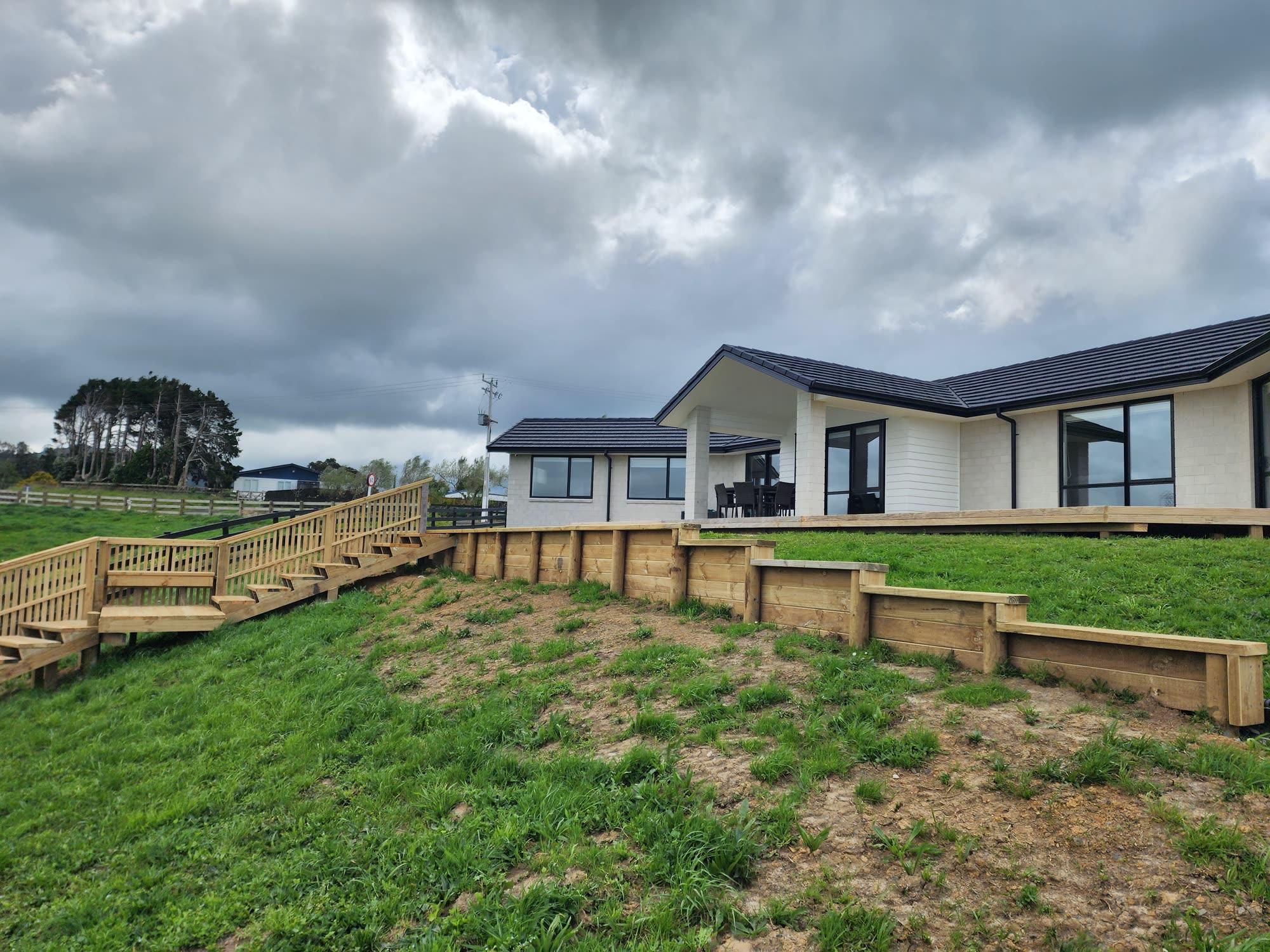 Bombay Hills rural landscape, retaining, pool and outdoor living: retaining photo 24