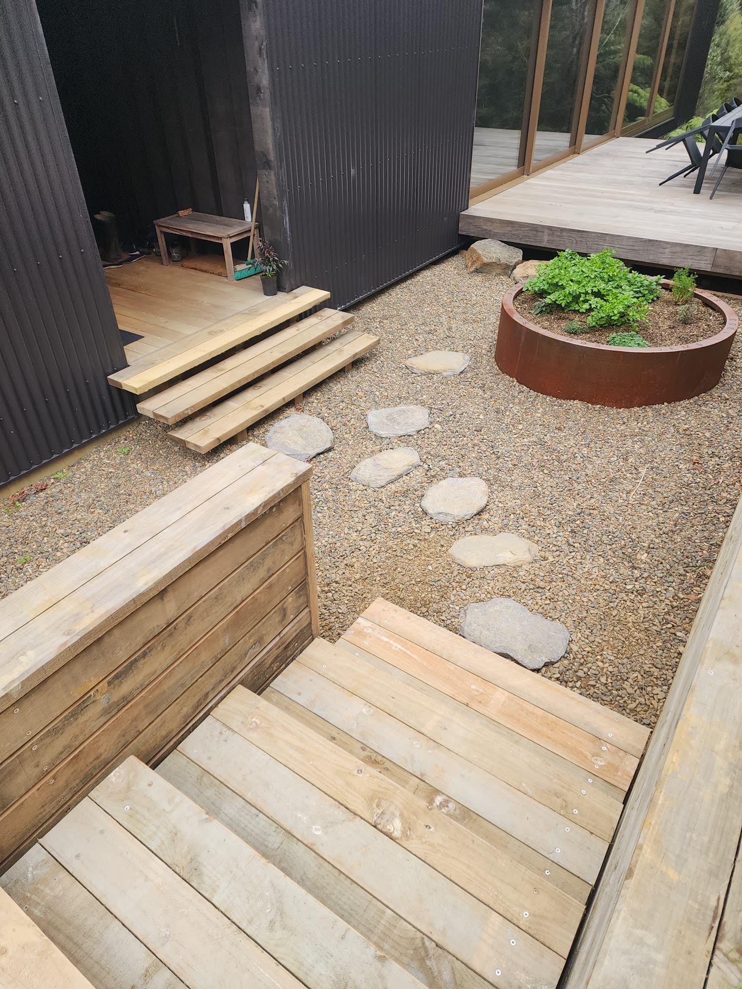 Timber Retaining And Steps — ALCO landscape project, Franklin region